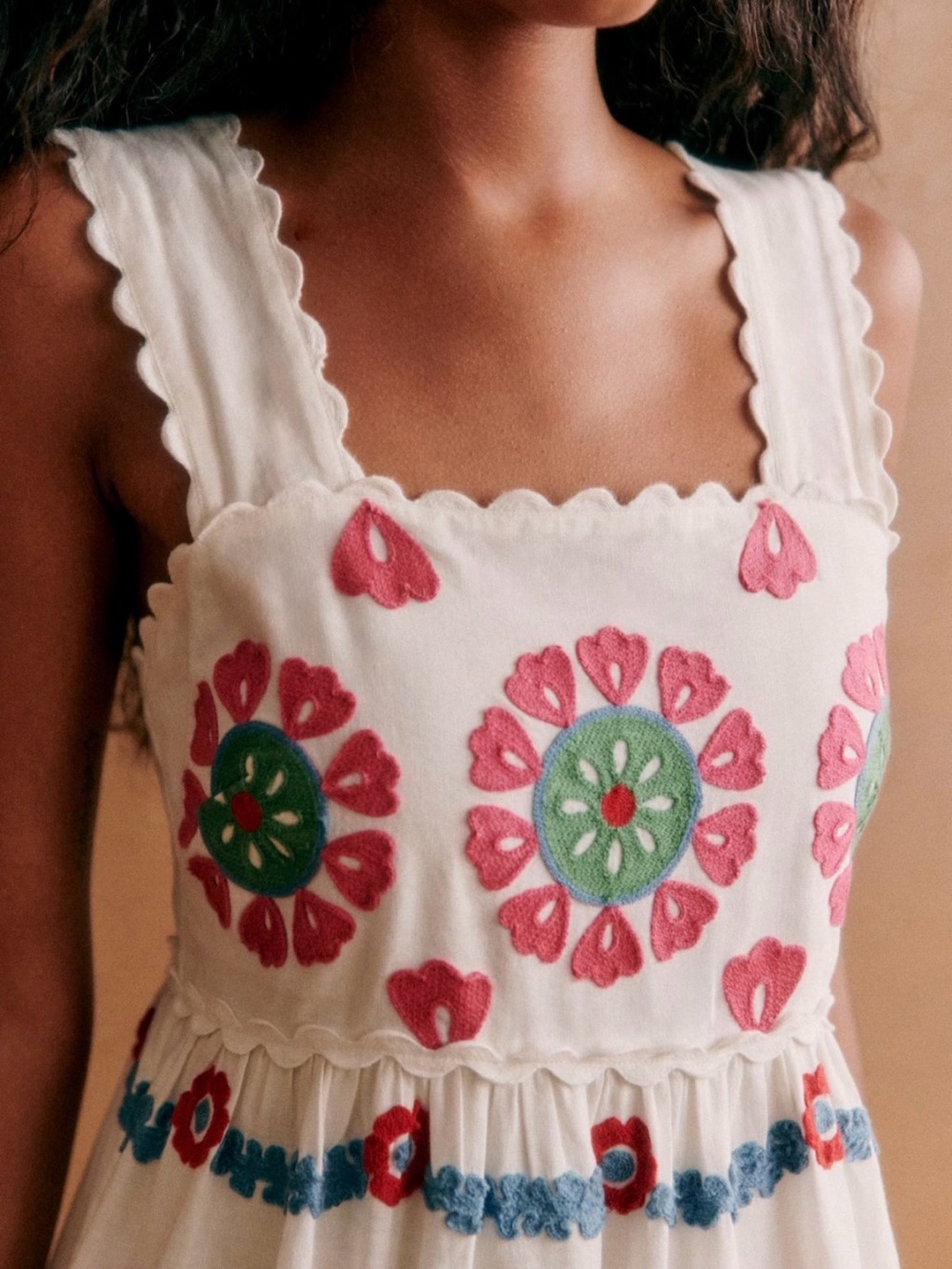Sezane White Maxi Dress with Pink, Green & Blue Embroidery - Picture 3 of 9